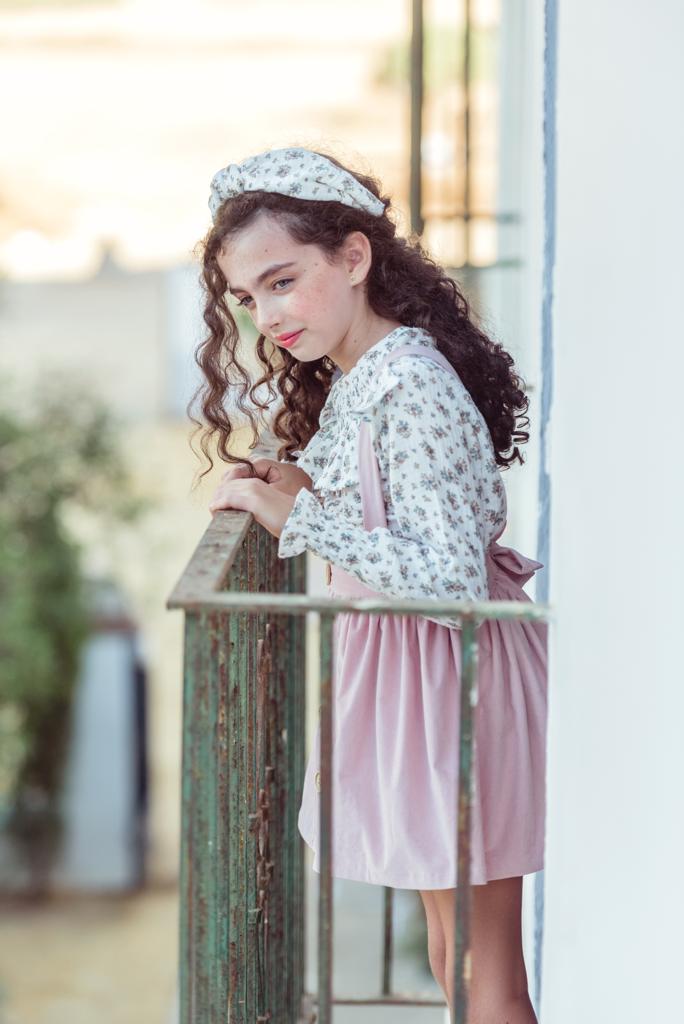Falda tiro alto Pana Rosa Empolvado