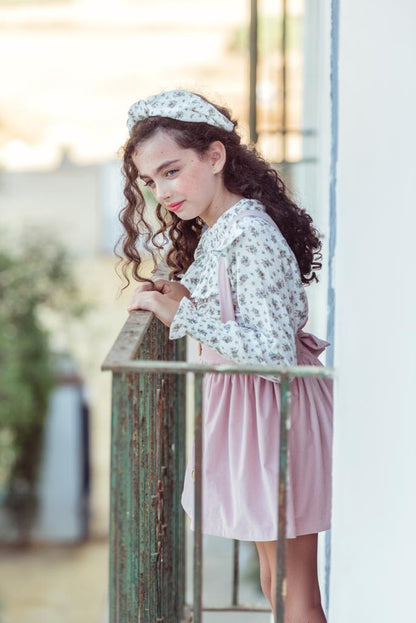 Falda tiro alto Pana Rosa Empolvado